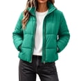 thumbnail image 1 of Edvintorg Womens Puffer Jacket Plus Size Collared Cropped Quilted Coat Long Sleeve Zip up Padded Outerwear with Pocket Women's Clothes Green S-3XL, 1 of 8