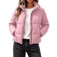 thumbnail image 1 of Edvintorg Womens Puffer Jacket Plus Size Collared Cropped Quilted Coat Long Sleeve Zip up Padded Outerwear with Pocket Women's Clothes Pink S-3XL, 1 of 8