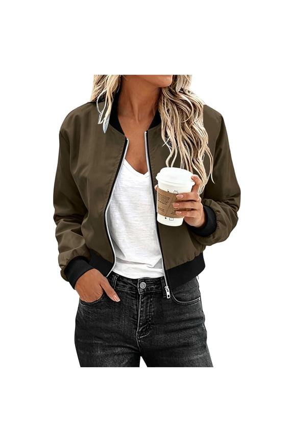 Womens Rain Coat Crew Neck Long Sleeve Waterproof Rain Jacket Lightweight Zip up Cropped Windbreaker Womens Clothing Brown XXL
