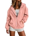 thumbnail image 1 of Edvintorg Womens Rain Jacket Solid Color Zip up Waterproof Raincoat Outdoor Long Sleeve Hooded Windbreaker with Pocket Womens Clothes Pink S-2XL, 1 of 8