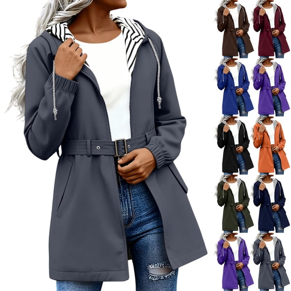 Edvintorg Womens Rain Jacket with Hood Waterproof Lightweight Long Raincoat Outdoor Windbreaker with Pockets