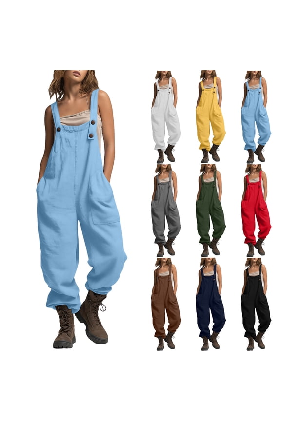 Womens Romper Summer Sleeveless Casual Loose Tank Cargo Jumpsuits with Pockets Streetwear Baggy Jumpers for Women