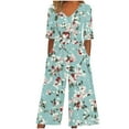 thumbnail image 1 of Edvintorg Womens Rompers for Summer Vintage Floral Printed Short Sleeve V Neck Back Zipper Wide Leg Jumpsuit with Pocket Casual Loose Overalls for Women, 1 of 5