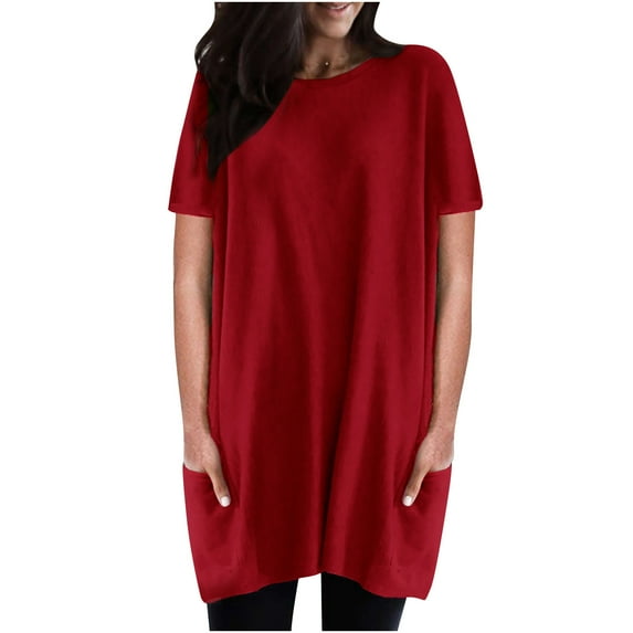 Edvintorg Womens Shirt Short Sleeve Fashion Casual Solid Color Round Neck Loose Tops Blouses with Pocket S-Xxxxxl
