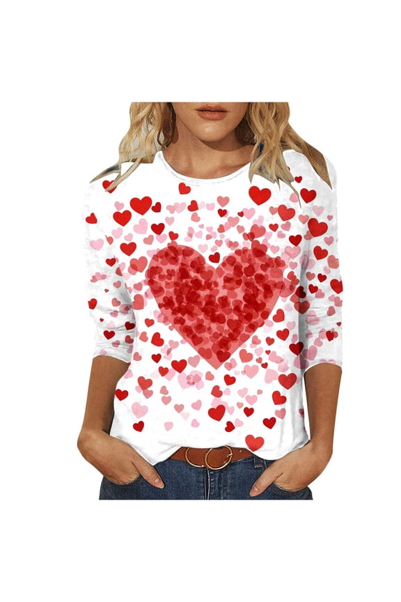 Womens Shirts Plus Size Fashion Round Neck 3/4 Sleeve T-Shirt Casual Loose Fit Tunic Tops Tees