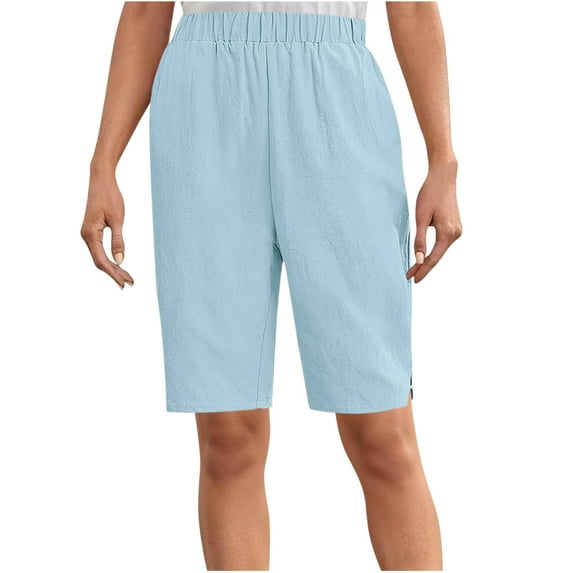 Edvintorg Womens Shorts Elastic Waisted Bermuda Wide Leg Summer Casual Lounge Short with Pockets Clothes for Women Blue XL
