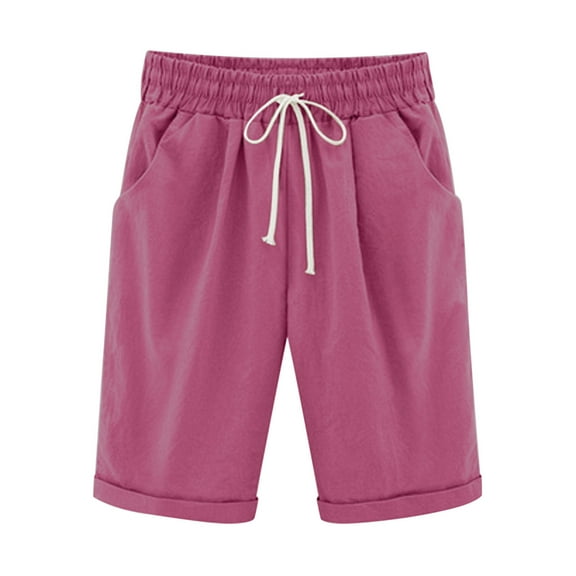 Edvintorg Womens Shorts Fashion Solid Color Elastic Waist Bermuda Shorts with Pockets Summer Comfortable Casual Shorts Plus Size Womens Clothing