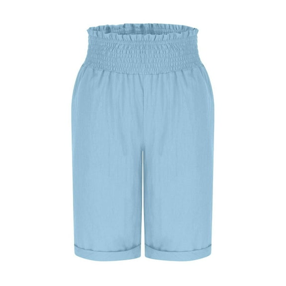 Edvintorg Womens Shorts Fashion Solid Color Elastic Waist Bermuda Shorts with Pockets Summer Comfortable Casual Shorts