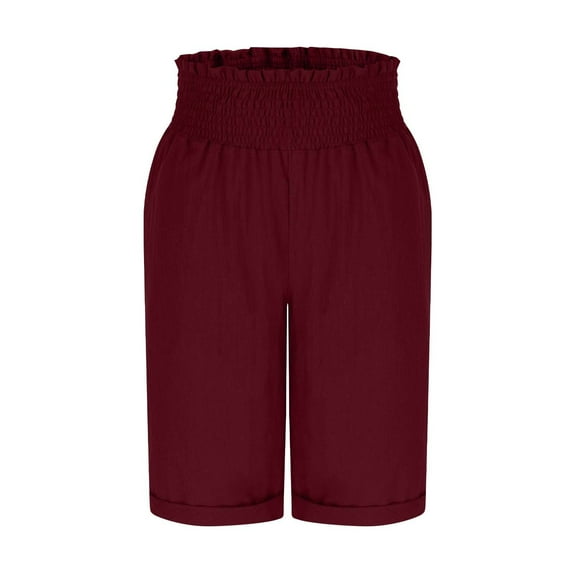 Edvintorg Womens Shorts Fashion Solid Color Elastic Waist Bermuda Shorts with Pockets Summer Comfortable Casual Shorts