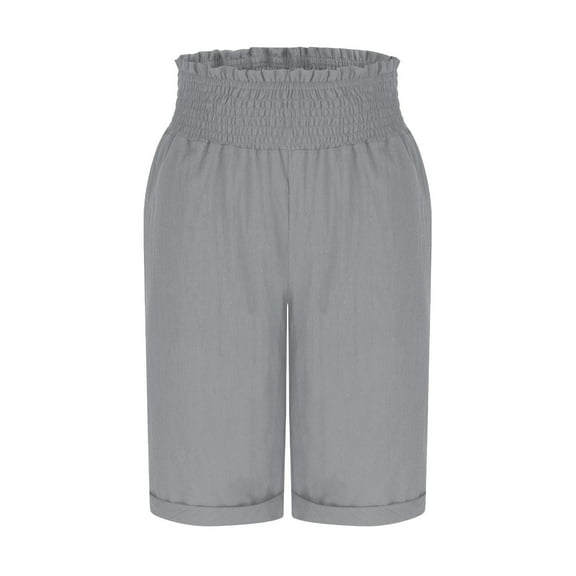 Edvintorg Womens Shorts Fashion Solid Color Elastic Waist Bermuda Shorts with Pockets Summer Comfortable Casual Shorts