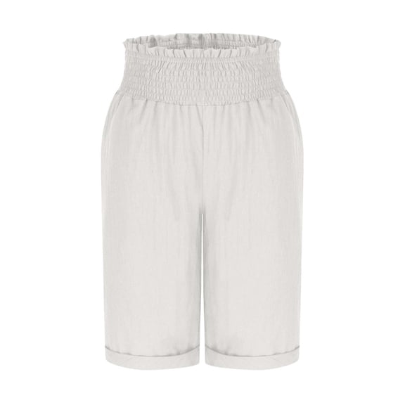 Edvintorg Womens Shorts Fashion Solid Color Elastic Waist Bermuda Shorts with Pockets Summer Comfortable Casual Shorts