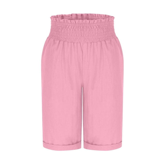 Edvintorg Womens Shorts Fashion Solid Color Elastic Waist Bermuda Shorts with Pockets Summer Comfortable Casual Shorts