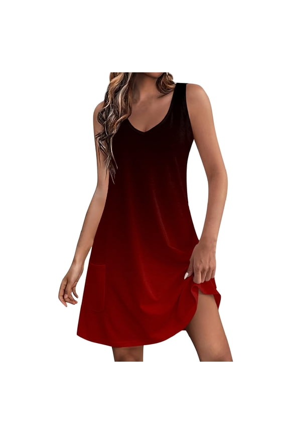 Womens Summer Casual Tshirt Dress Plain Loose Sleeveless Beach Sundresses With Pockets
