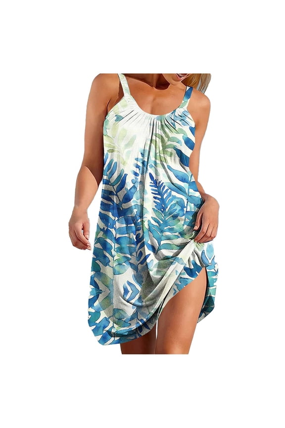 Womens Summer Dresses Casual Sleeveless Tshirt Sundress Beach Cover Up Loose Tank Dress