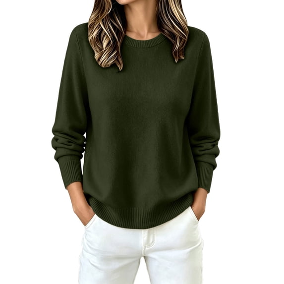 Edvintorg Womens Sweater Long Sleeve Loose Knit Sweaters Crew Neck Casual Pullover Top Plus Size Fashion Clothing Army Green L