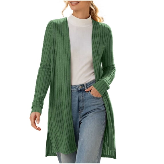 Edvintorg Womens Sweaters Cardigan Long Sleeve Casual Knit Sweater Open Front Loose Long Cardigans Woman Clothes Green S-2XL