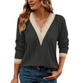 thumbnail image 1 of Edvintorg Womens Sweaters Lace V Neck Casual Knit Pullover Top Long Sleeve Loose Sweater Plus Size Fashion Women Clothes Gray XXXL, 1 of 9