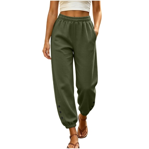 Edvintorg Womens Sweatpants Elastic Waisted Loose Athletic Pant Cuffed Jogger with Pockets Women's Clothes Army Green L