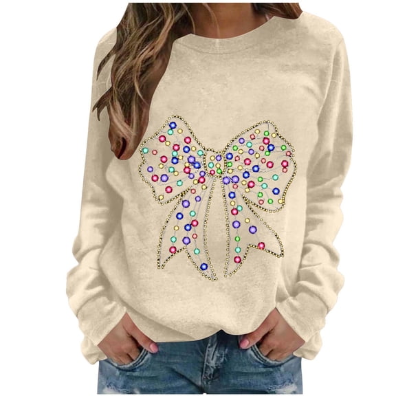 Edvintorg Womens Sweatshirt Christmas Printed Casual Long Sleeve Pullover Top Xmas Holiday Party Crewneck Sweatshirts
