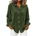 thumbnail image 1 of Edvintorg Womens Tops Dressy Casual Button Down Velvet Shirt Long Sleeve Turndown Collar Blouse Womens Fashion S-2XL Army Green, 1 of 8