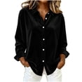 thumbnail image 1 of Edvintorg Womens Tops Dressy Casual Button Down Velvet Shirt Long Sleeve Turndown Collar Blouse Womens Fashion S-2XL Black, 1 of 8