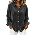 thumbnail image 1 of Edvintorg Womens Tops Dressy Casual Button Down Velvet Shirt Long Sleeve Turndown Collar Blouse Womens Fashion S-2XL Dark Gray, 1 of 8