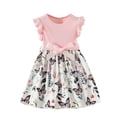 thumbnail image 1 of Edvintorg Girls Dresses Summer 2025 Floral Printed Round Neck Fly Sleeve Knitted Dress Knee Length Children Wedding Dress for Girls 2-9Years, 1 of 7