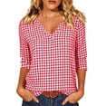 thumbnail image 1 of Edvintorg Womens Tops Plaid Printed V Neck 3/4 Sleeve Loose Casual Shirts Summer Clothes for Women Red XXL, 1 of 7
