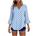 thumbnail image 1 of Edvintorg Womens Tops Polka Dot Flare 3/4 Sleeve Loose Top Fashion V Neck Casual Button Down Shirt Women's Clothing Light Blue XL, 1 of 7