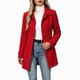 thumbnail image 1 of Edvintorg Womens Trench Coat Solid Color Long Sleeve Loose Long Jacket Turndown Collar Casual Button Down Outerwear with Pocket Woman Clothes Red S-2XL, 1 of 7