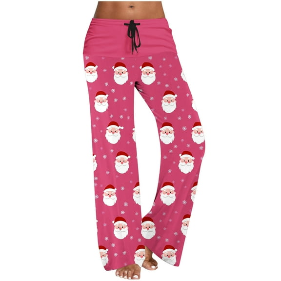 Edvintorg Womens Trousers Fashion Christmas Printed Loose Casual Yoga Pants with Darwstring High Waisted Lounge Pants Women Hot Pink L