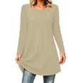 thumbnail image 1 of Edvintorg Womens Tunic Tops Plus Size Solid Color Long Sleeve Crew Neck Loose Lightweight Casual Shirt Women's Clothing Khaki Pull-On, 1 of 7