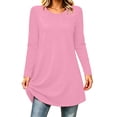 thumbnail image 1 of Edvintorg Womens Tunic Tops Plus Size Solid Color Long Sleeve Crew Neck Loose Lightweight Casual Shirt Women's Clothing Pink Pull-On, 1 of 7