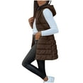 thumbnail image 1 of Edvintorg Womens Vest Winter Casual Long Puffer Jackets Fashion Zip Up Sleeveless Hooded Waistcoat Down Coat with Pocket Brown M, 1 of 7