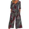 thumbnail image 1 of Edvintorg Womens Wide Leg Jumpsuit Vintage Floral Printed Short Sleeve V Neck Back Zipper Jumpsuits with Pocket Summer Casual Beach Vacation Clothes, 1 of 5