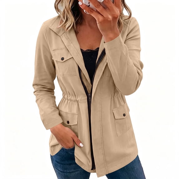 Edvintorg Womens Windbreaker Jacket Outdoor Hiking Long Sleeve Loose Rain Coat with Pocket Turndown Collar Casual Zip up Rain Jacket Fashion Clothing Green S-2XL