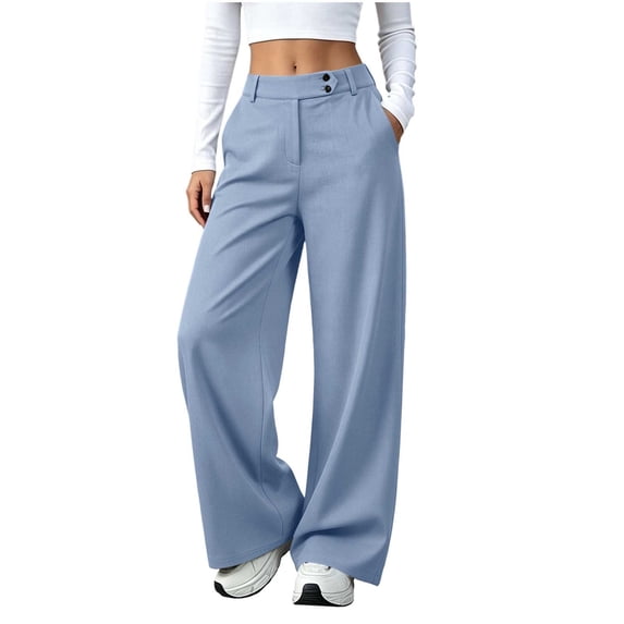 Edvintorg Womens Work Pants Business Casual Flowy Trouser High Waisted Loose Wide Leg Pant with Pocket Women's Clothes Light Blue S-2XL