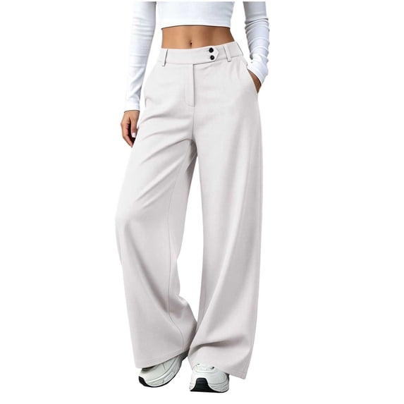Edvintorg Womens Work Pants Business Casual Flowy Trouser High Waisted Loose Wide Leg Pant with Pocket Women's Clothes White S-2XL