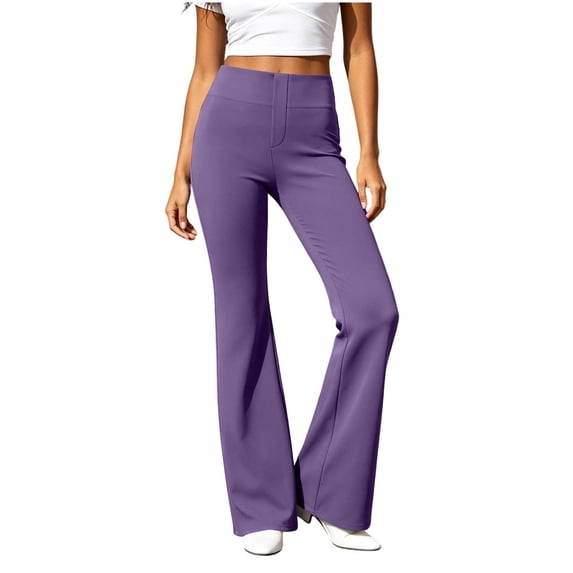 Edvintorg Womens Yoga Pants Solid Color Stretch Workout Trouser High Waisted Casual Flare Pant Woman Clothes Purple S-2XL
