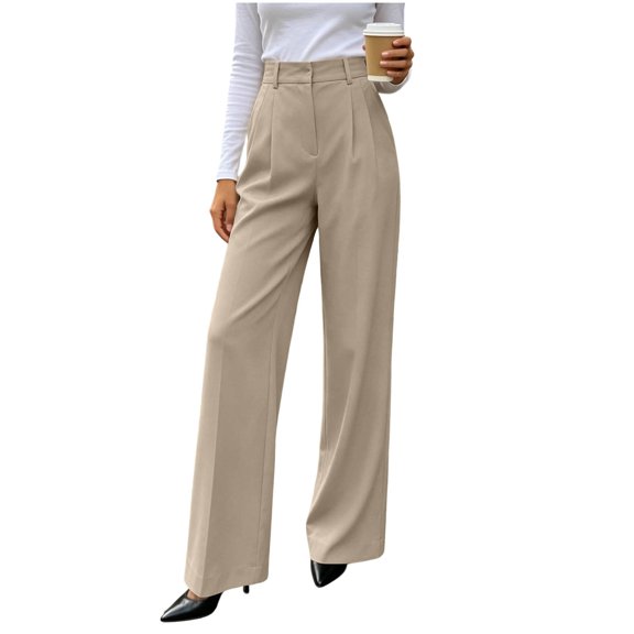 Edvintorg Work Pants Women Solid Color High Waisted Business Casual Pant Loose Wide Leg Dress Pants Womens Clothing Khaki S-2XL