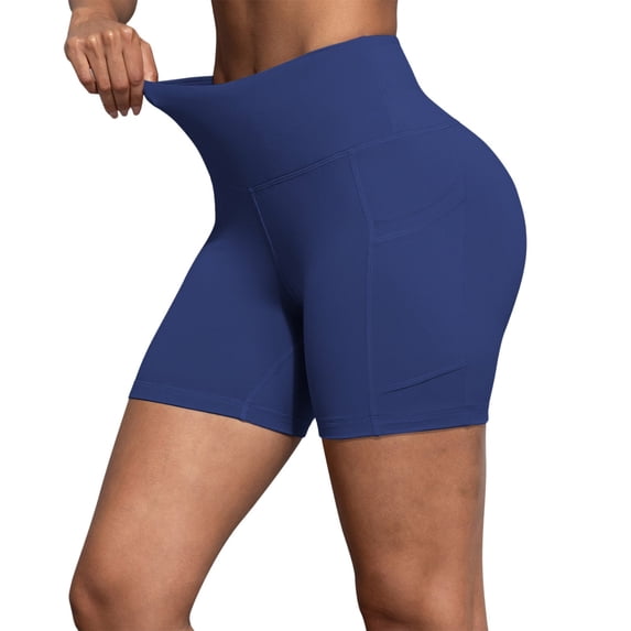 Edvintorg Workout Clothes for Women Tummy Control Lightweight High Waisted Breathable Running Shorts with Pockets Women's Clothes Blue XL
