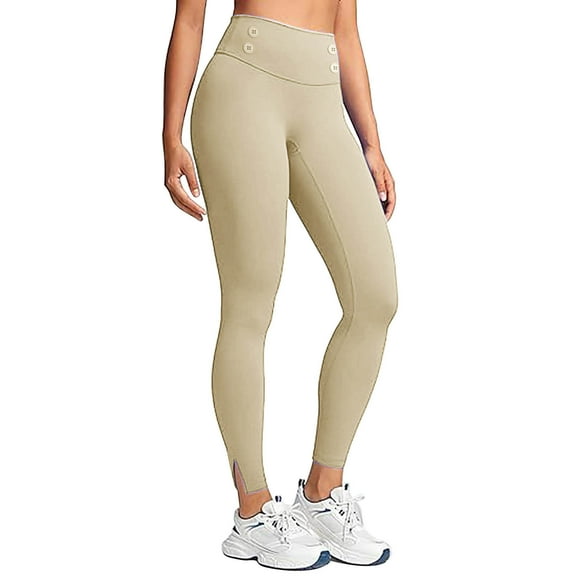 Edvintorg Workout Leggings for Women Solid Color High Waisted Fleece Fitness Sports Running Yoga Pants Winter Women's Athletic Pants Khaki A L