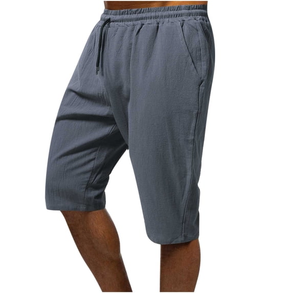 Edvintorg Workout Shorts Men Fashion Men's Casual Drawstring Pocket Solid Color Cotton and Linen Sports Shorts
