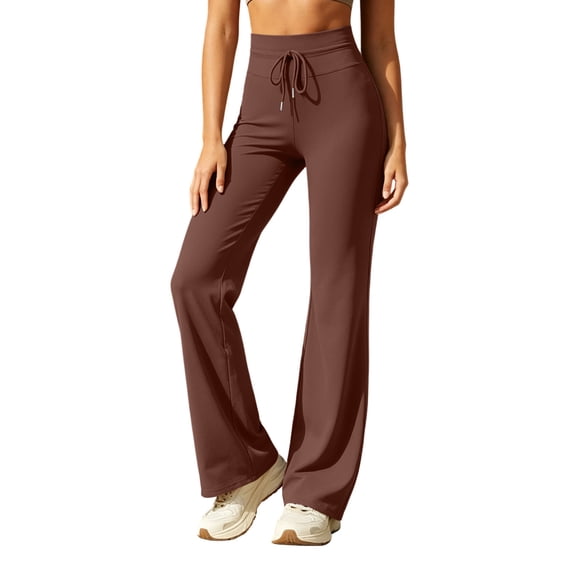 Edvintorg Yoga Pants Women Lightweight Solid Color Drawstring High Waisted Casual Workout Trouser Woman Clothes Brown S-2XL