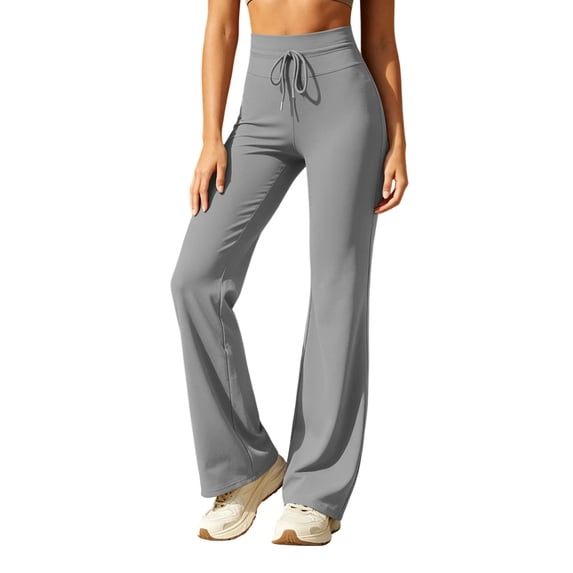 Edvintorg Yoga Pants Women Lightweight Solid Color Drawstring High Waisted Casual Workout Trouser Woman Clothes Gray S-2XL