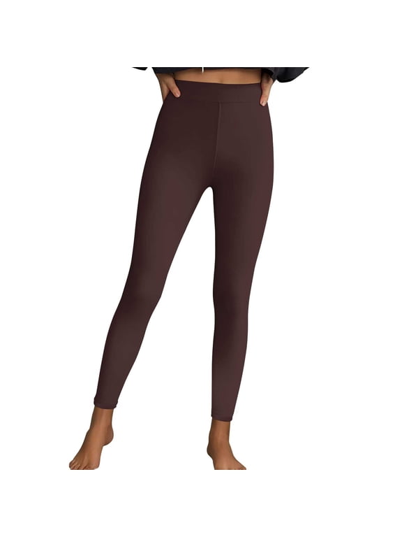 Yoga Pants Women Solid Color Elastic Waist Casual Workout Leggings Stretch Active Pants for Women Plus Size Clothing Brown A XL
