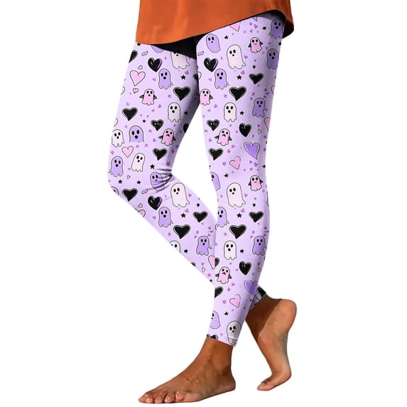 Edvintorg Yoga Pants for Women Halloween Printed Elastic Waisted Casual Leggings Plus Size Fashion Women Clothes Purple S-3XL