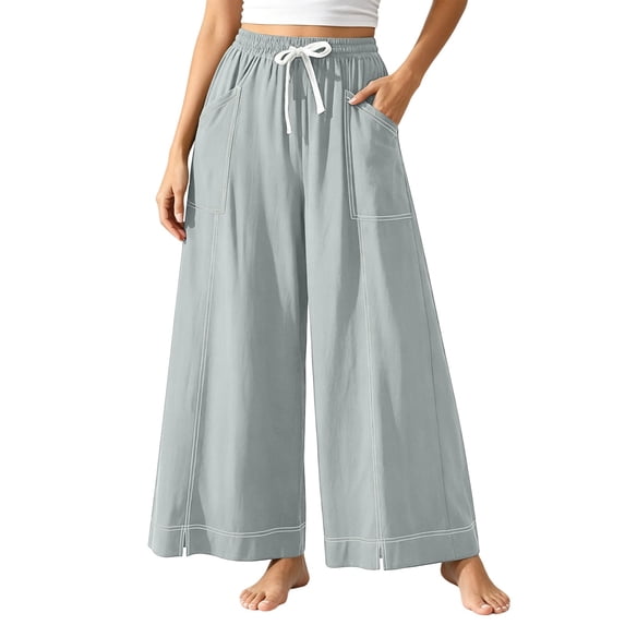 Edvintorg Yoga Pants with Pockets for Women Elastic Waisted Casual Loose Lightweight Wide Leg Athletic Trousers Women Clothing Light Blue XL