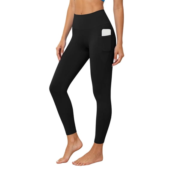 Edvintorg Yoga Pants with Pockets for Women Solid Color High Waisted Stretch Workout Trouser Womans Clothes Black S-2XL