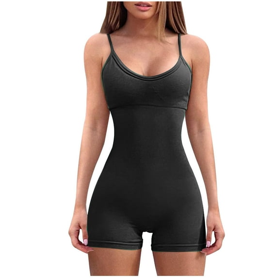 Edvintorg Yoga Romper for Women Summer Women's Tight Fitting Backpack Buttocks Casual Shorts Jumpsuit Strap Pants with Pockets